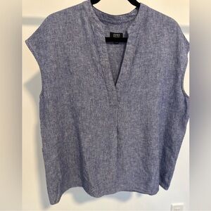 Jones New York Blue V-Neck Linen Blend Tunic